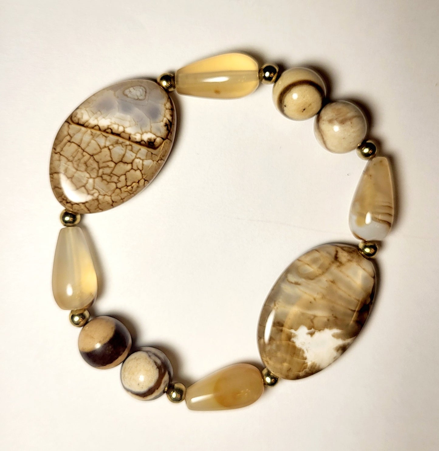 Polished Crackled Agate Stretch Bracelet